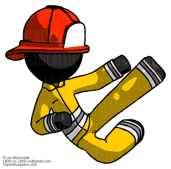 Black Firefighter Fireman Man Flying Ninja Kick Right #13511