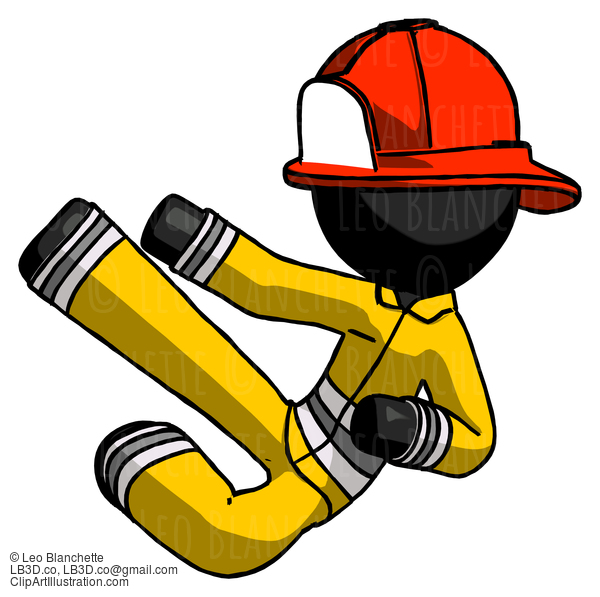 Black Firefighter Fireman Man Flying Ninja Kick Left #13515