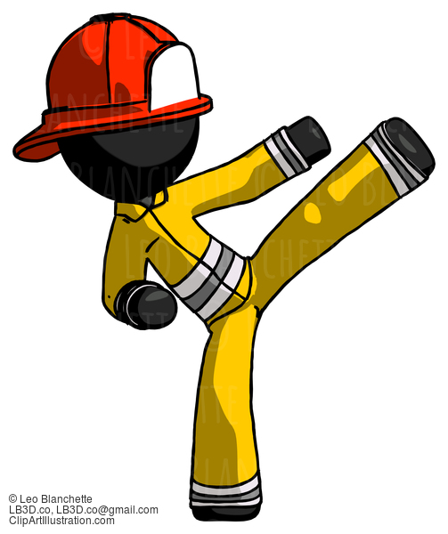 Black Firefighter Fireman Man Ninja Kick Right #13519