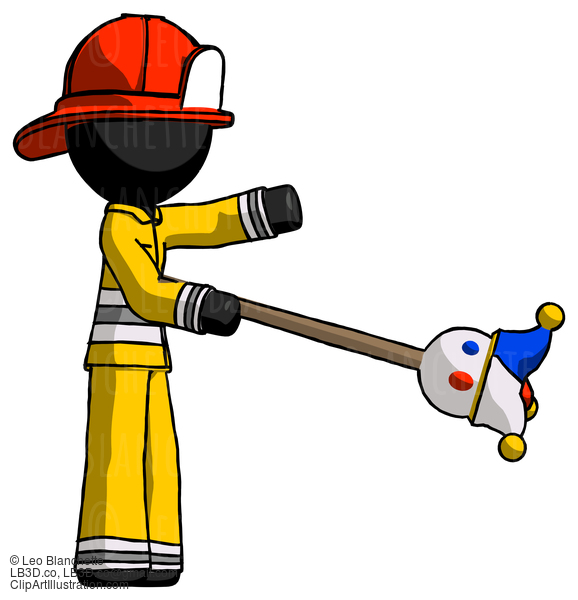 Black Firefighter Fireman Man Holding Jesterstaff - I Dub Thee Foolish Concept #13524