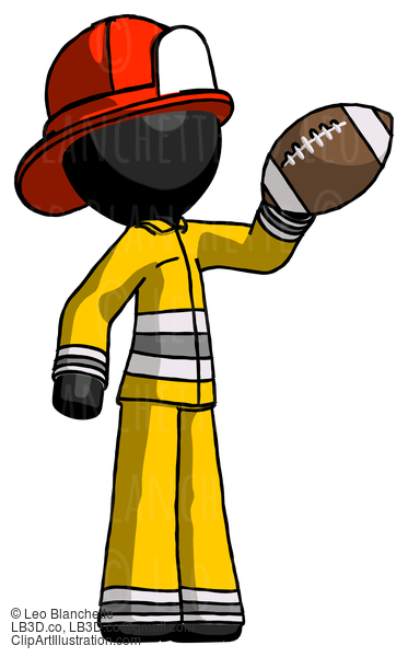 Black Firefighter Fireman Man Holding Football Up #13534