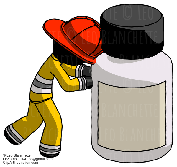 Black Firefighter Fireman Man Pushing Large Medicine Bottle #13542