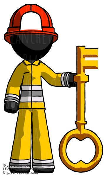 Black Firefighter Fireman Man Holding Key Made Of Gold #13543