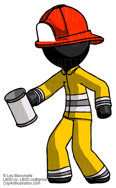 Black Firefighter Fireman Man Begger Holding Can Begging Or Asking For Charity Facing Left #13544