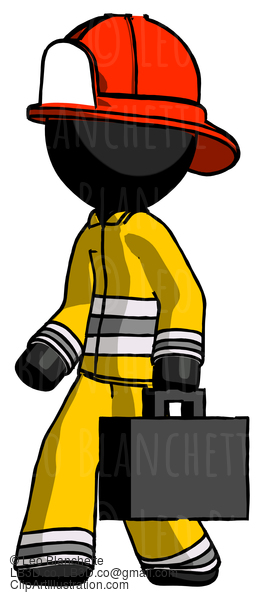 Black Firefighter Fireman Man Walking With Briefcase To The Left #13545