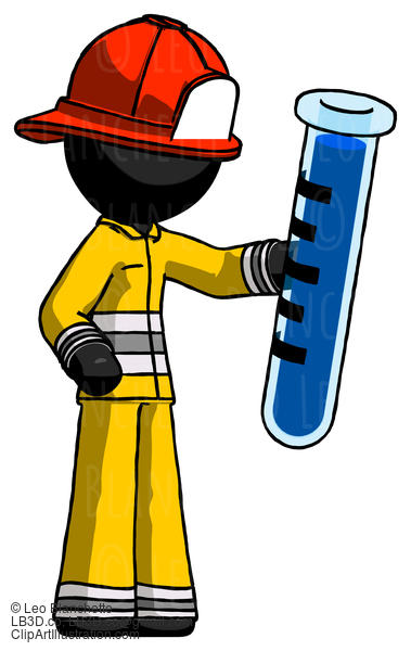 Black Firefighter Fireman Man Holding Large Test Tube #13546