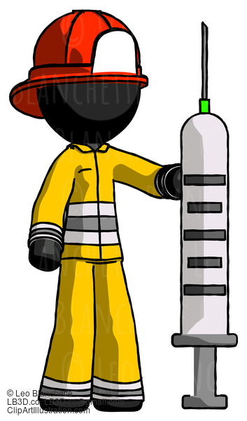 Black Firefighter Fireman Man Holding Large Syringe #13548