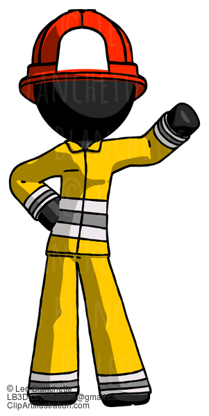Black Firefighter Fireman Man Waving Left Arm With Hand On Hip #13556