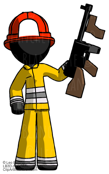 Black Firefighter Fireman Man Holding Tommygun #13559