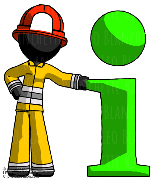 Black Firefighter Fireman Man With Info Symbol Leaning Up Against It #13561