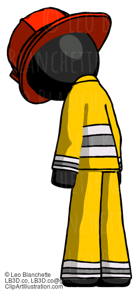 Black Firefighter Fireman Man Depressed With Head Down, Back To Viewer, Left #13563