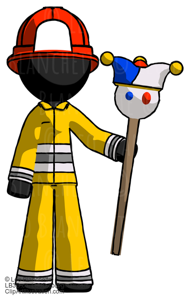 Black Firefighter Fireman Man Holding Jester Staff #13566