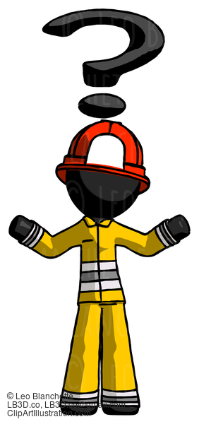 Black Firefighter Fireman Man With Question Mark Above Head, Confused #13570