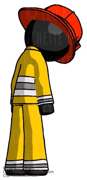 Black Firefighter Fireman Man Depressed With Head Down, Back To Viewer, Right #13579