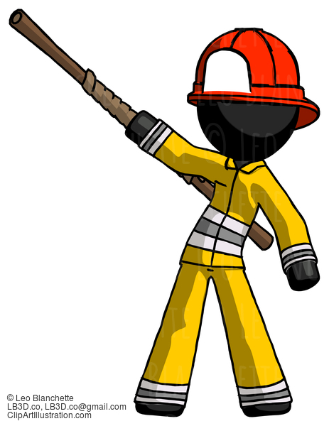 Black Firefighter Fireman Man Bo Staff Pointing Up Pose #13582