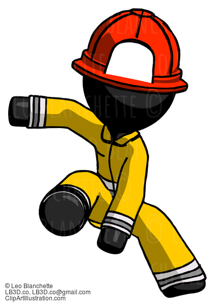 Black Firefighter Fireman Man Action Hero Jump Pose #13585