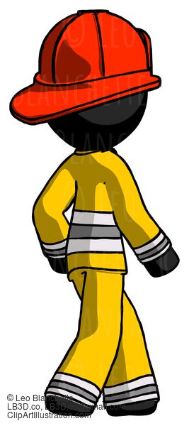 Black Firefighter Fireman Man Walking Away Direction Right View #13588