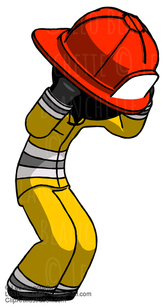 Black Firefighter Fireman Man With Headache Or Covering Ears Turned To His Right #13593