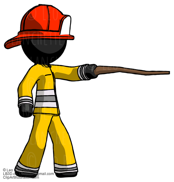 Black Firefighter Fireman Man Pointing With Hiking Stick #13594