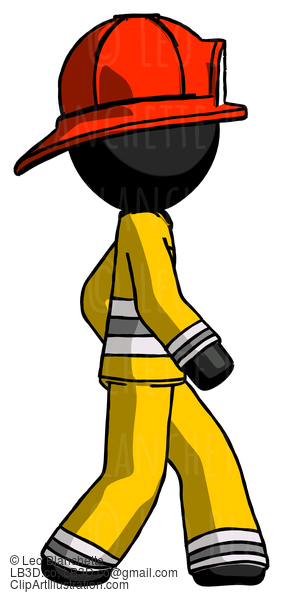 Black Firefighter Fireman Man Walking Right Side View #13595