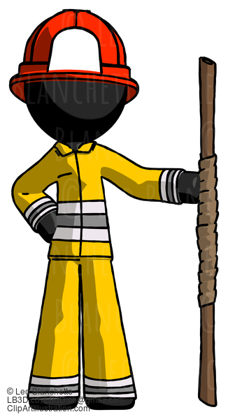 Black Firefighter Fireman Man Holding Staff Or Bo Staff #13599