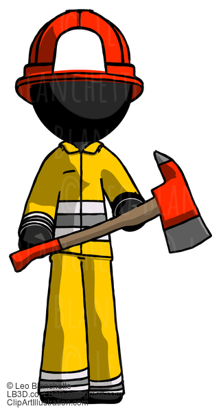 Black Firefighter Fireman Man Holding Red Fire Fighter’S Ax #13637