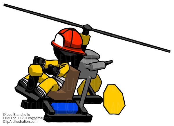 Black Firefighter Fireman Man Flying In Gyrocopter Front Side Angle Top View #13642