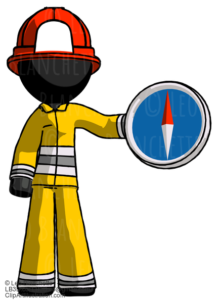 Black Firefighter Fireman Man Holding A Large Compass #13646