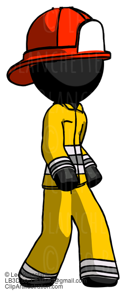 Black Firefighter Fireman Man Walking Turned Right Front View #13655