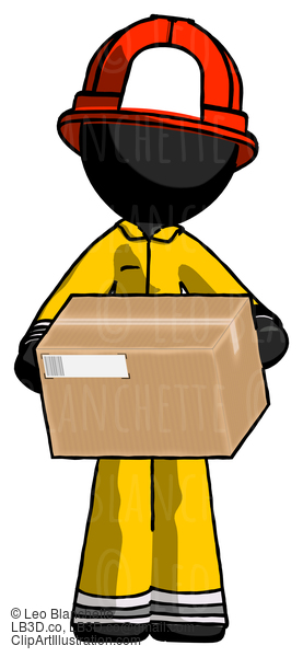 Black Firefighter Fireman Man Holding Box Sent Or Arriving In Mail #13661