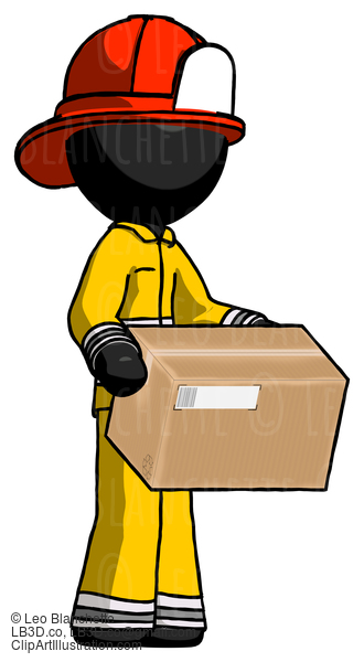 Black Firefighter Fireman Man Holding Package To Send Or Recieve In Mail #13666