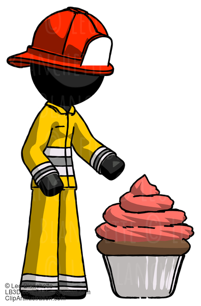 Black Firefighter Fireman Man With Giant Cupcake Dessert #13674
