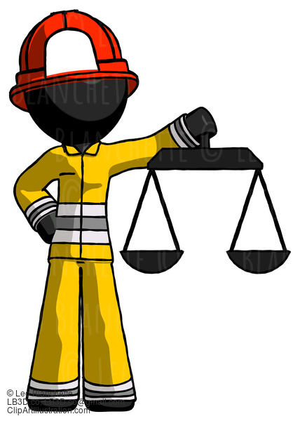 Black Firefighter Fireman Man Holding Scales Of Justice #13678