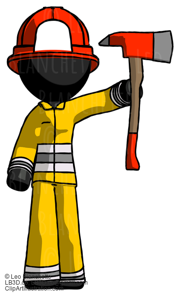 Black Firefighter Fireman Man Holding Up Red Firefighter’S Ax #13683