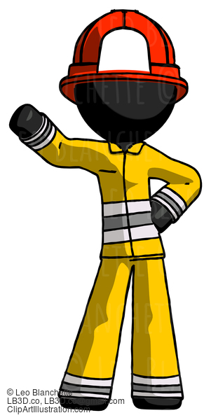 Black Firefighter Fireman Man Waving Right Arm With Hand On Hip #13686