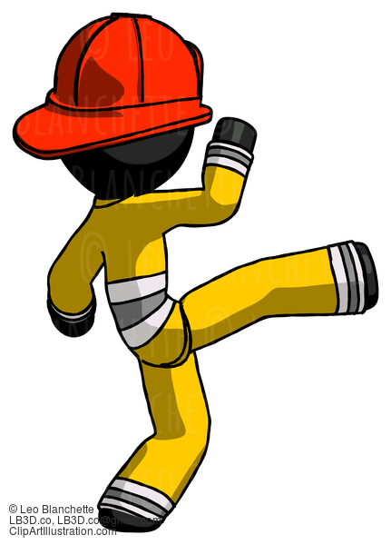 Black Firefighter Fireman Man Kick Pose #13691