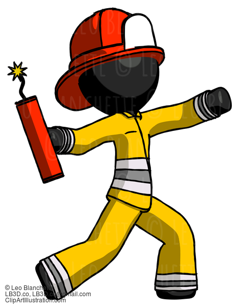 Black Firefighter Fireman Man Throwing Dynamite #13692