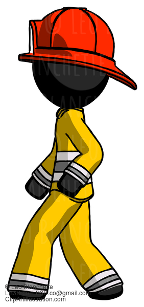 Black Firefighter Fireman Man Walking Left Side View #13696