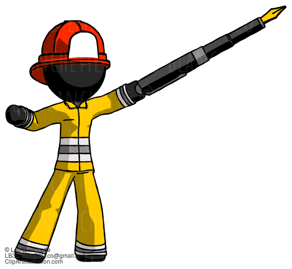 Black Firefighter Fireman Man Pen Is Mightier Than The Sword Calligraphy Pose #13697