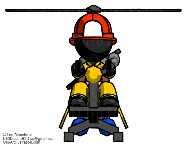 Black Firefighter Fireman Man Flying In Gyrocopter Front View #13717