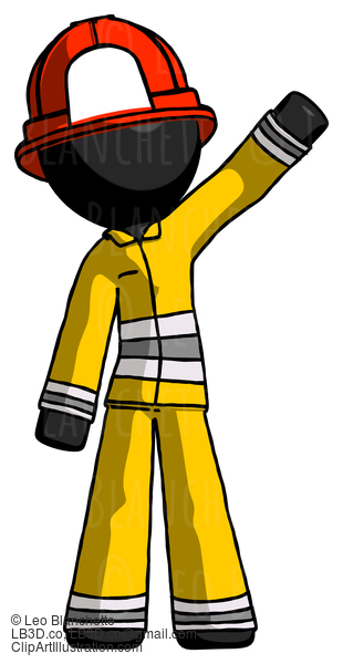 Black Firefighter Fireman Man Waving Emphatically With Left Arm #13719