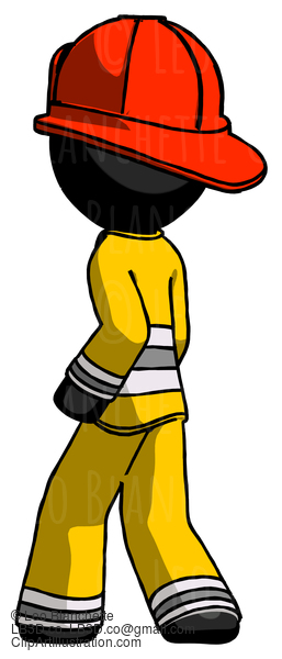 Black Firefighter Fireman Man Walking Away Direction Left View #13720