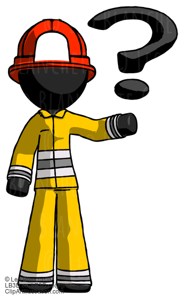 Black Firefighter Fireman Man Holding Question Mark To Right #13731