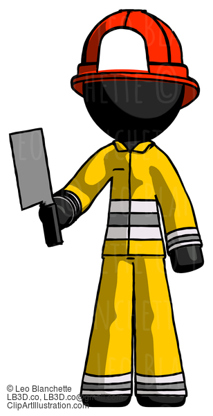 Black Firefighter Fireman Man Holding Meat Cleaver #13732