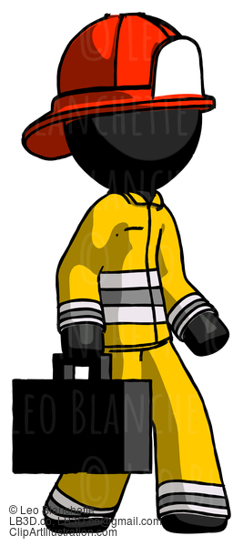 Black Firefighter Fireman Man Walking With Briefcase To The Right #13739