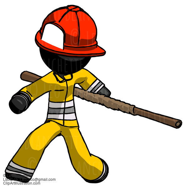 Black Firefighter Fireman Man Bo Staff Action Hero Kung Fu Pose #13742