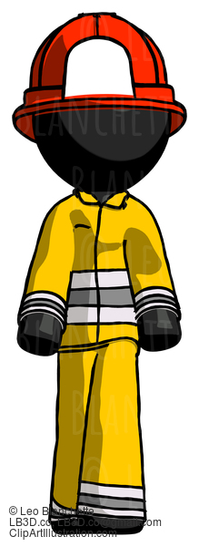 Black Firefighter Fireman Man Walking Front View #13744