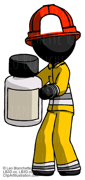 Black Firefighter Fireman Man Holding White Medicine Bottle #13752