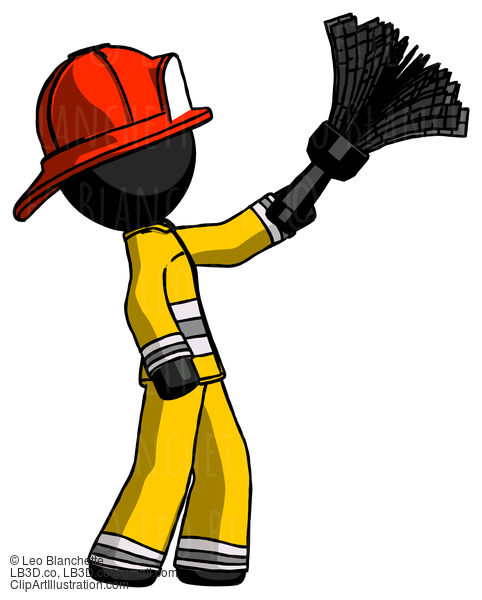 Black Firefighter Fireman Man Dusting With Feather Duster Upwards #13762