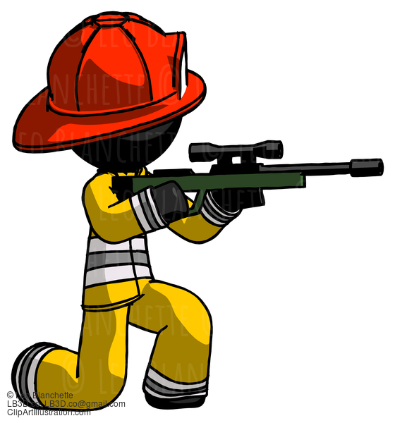 Black Firefighter Fireman Man Kneeling Shooting Sniper Rifle #13764